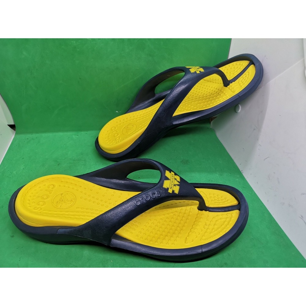 Crocs Modi Michigan Flip Sandals Super Cushy Blue Yellow Size 10 - Picture 9 of 11